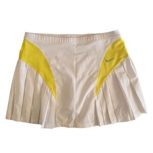 Nike White Tennis Skirt Built In Shorts Yellow Accents Green Logo Women’s S EUC